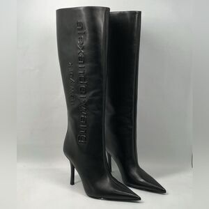 Alexander Wang Delphine brand-embossed leather heeled knee-high boots size 38.5